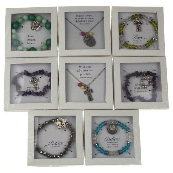 Jewelry Necklace Bracelet Religious Lot 8 Faith God Love Hope Dream Believe - Picture 1 of 3